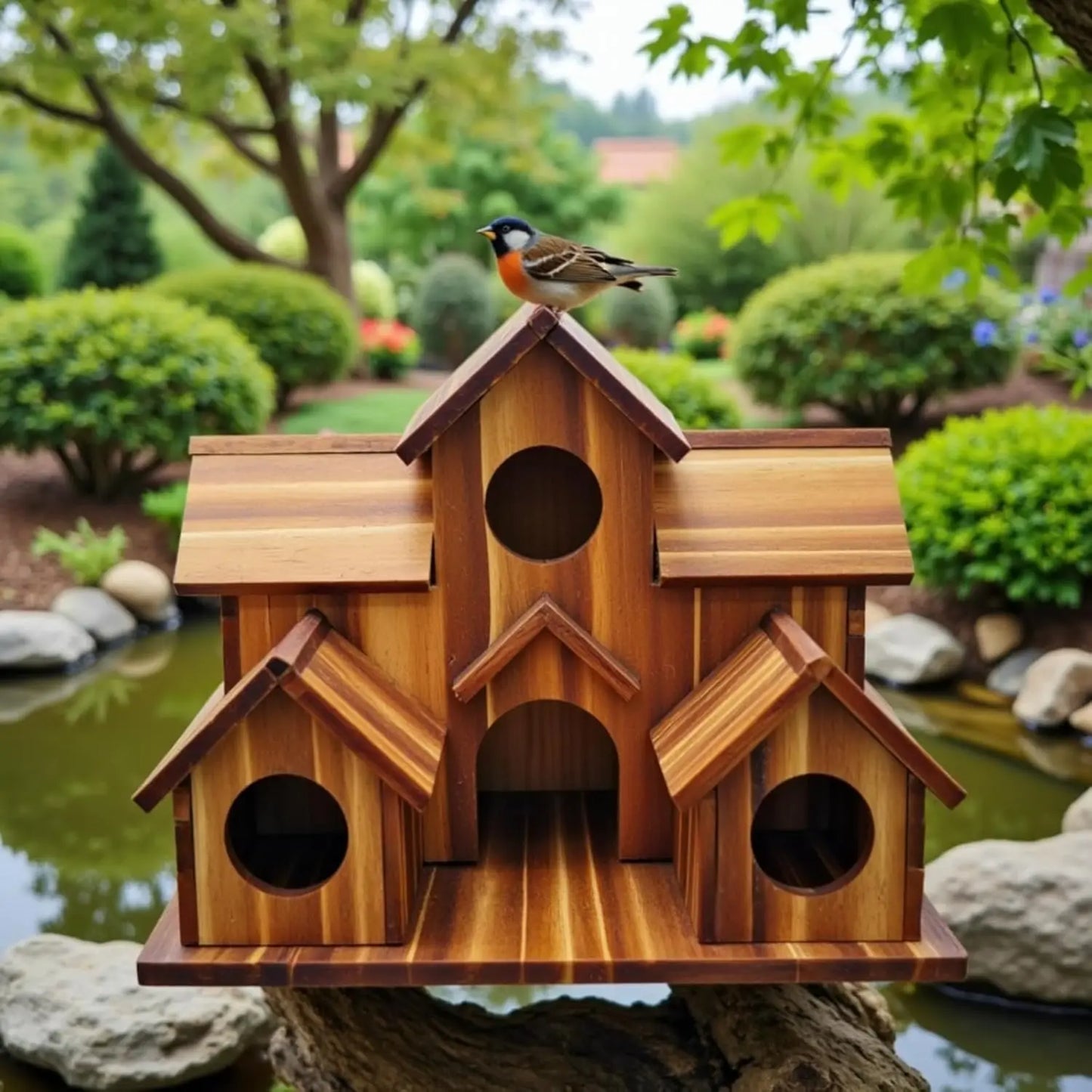 Handmade 6 Hole Outdoor Bird House for Gardening Decoration and Bird Habitat