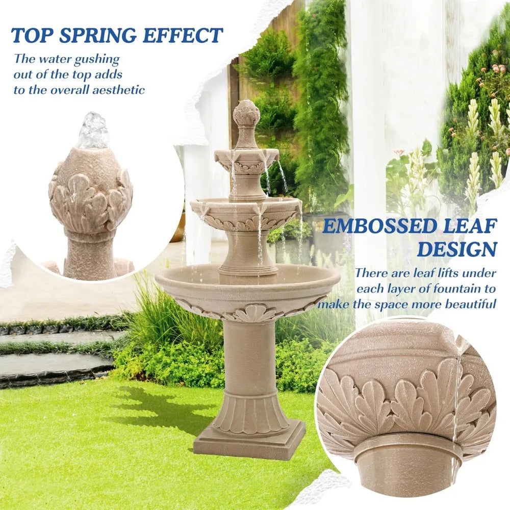 Water Fountains Garden Decor 48.4 Inch Tall Cascading Resin Bubbler Fountain for Outdoor Use