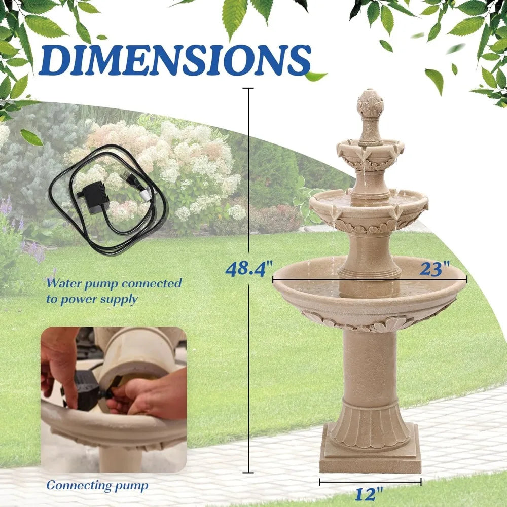 Water Fountains Garden Decor 48.4 Inch Tall Cascading Resin Bubbler Fountain for Outdoor Use