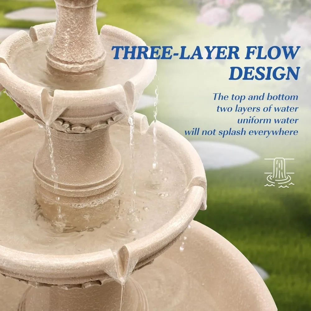 Water Fountains Garden Decor 48.4 Inch Tall Cascading Resin Bubbler Fountain for Outdoor Use