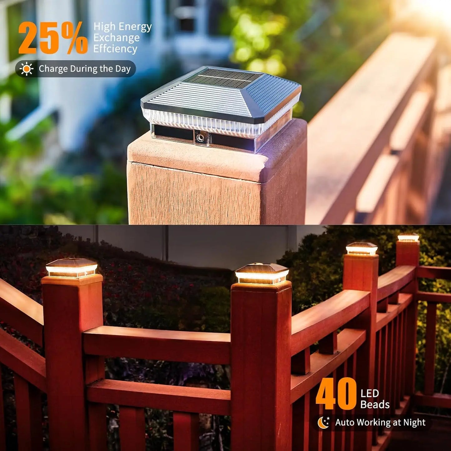 6 Pack 4x4 Solar Post Lights Outdoor 40 LED 30 Lumen Fence Post Solar Lights with 3 Modes