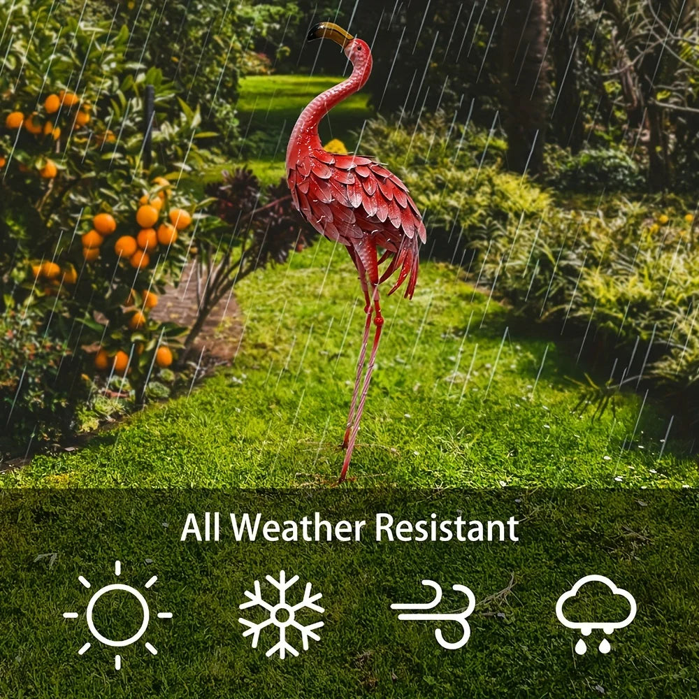 Rustic Metal Flamingo Garden Decor Large Bird Statue for Lawn Backyard Porch Ornament Single Outdoor Sculpture
