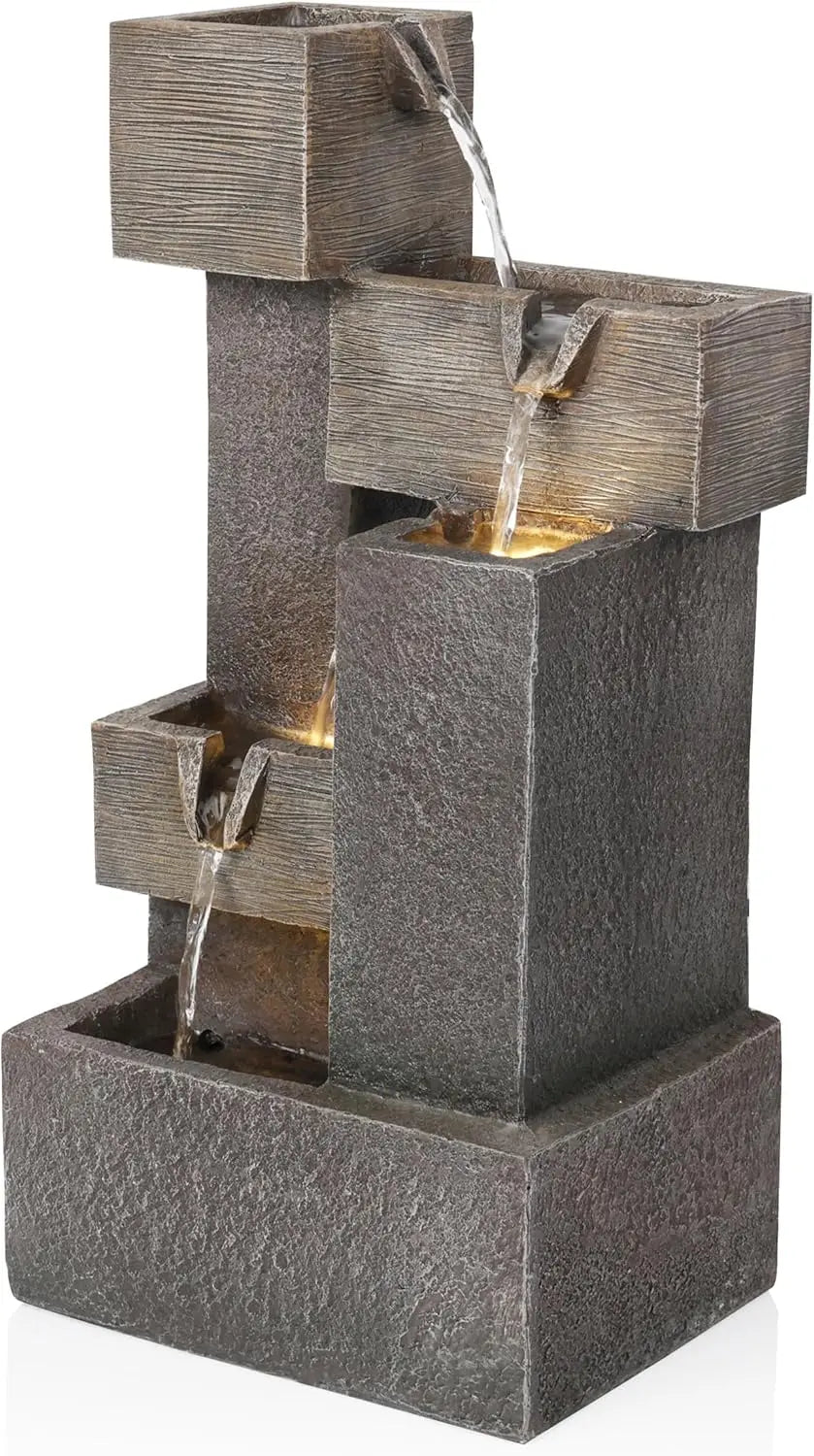 ZDQ108 Indoor Outdoor 3 Tier Fountain with LED Lights Cascading Garden Water Fountain 20 Inches High