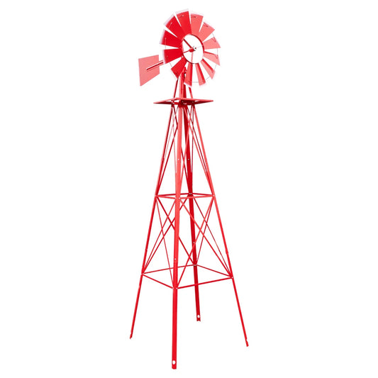 8FT Weather Resistant Red Yard Garden Windmill Decor
