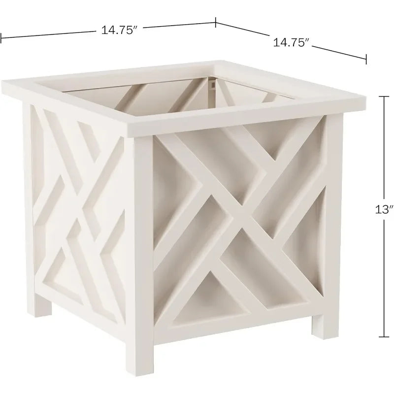 Lattice Design Planter Box 2 Pack 14.75 Inch Decorative Outdoor Flower Pots for Front Porch Patio and Garden Decor