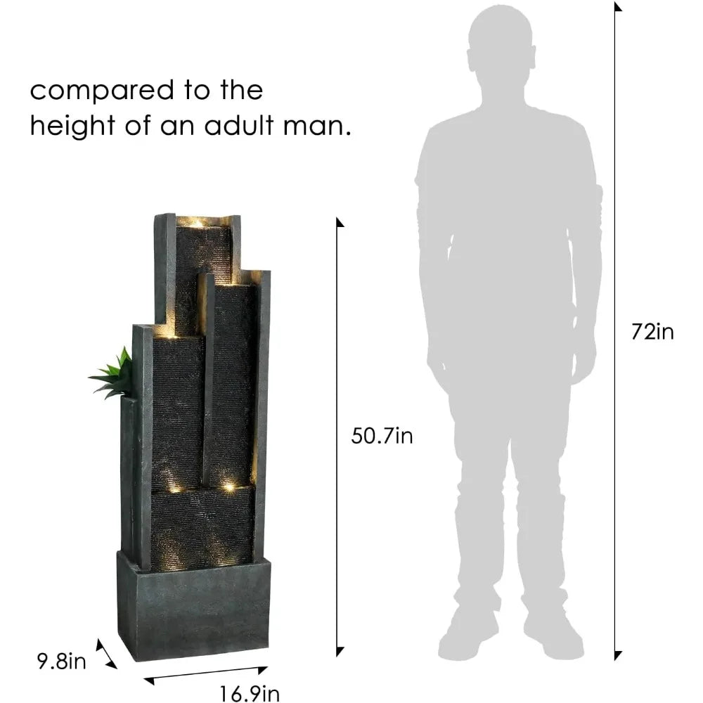 Tier Modern Cascading Indoor Outdoor Fountain with LED Lights - Large Water Fountain for Garden Patio and Yard