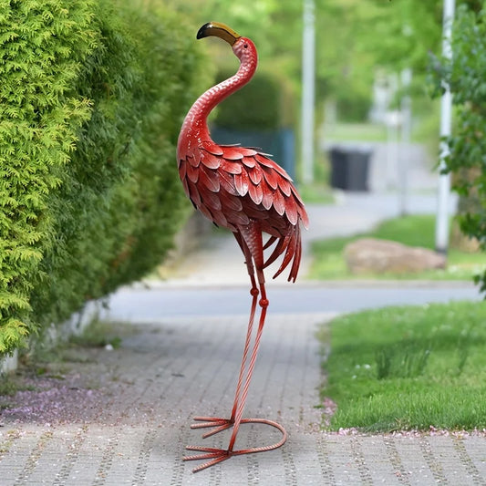 Rustic Metal Flamingo Garden Decor Large Bird Statue for Lawn Backyard Porch Ornament Single Outdoor Sculpture