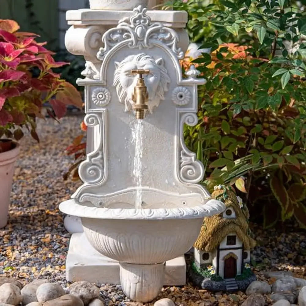 Cast Iron Wall Water Fountain Lion Decor Heavy Duty Mounted Garden Faucet Basin Rome Style Decorative Sink Outdoor Patio Porch