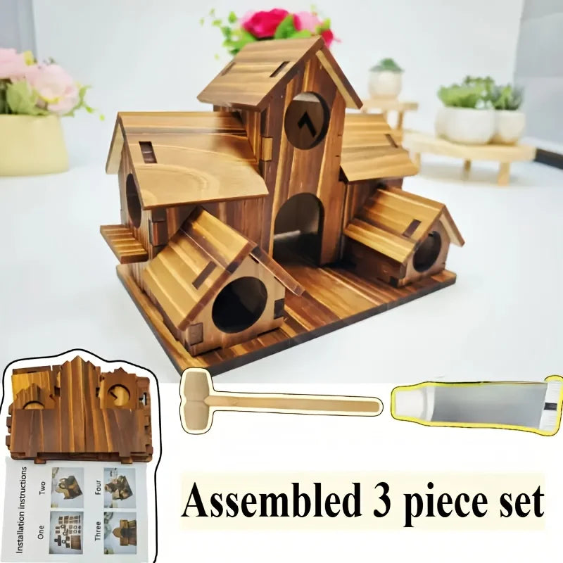 Handmade 6 Hole Outdoor Bird House for Gardening Decoration and Bird Habitat