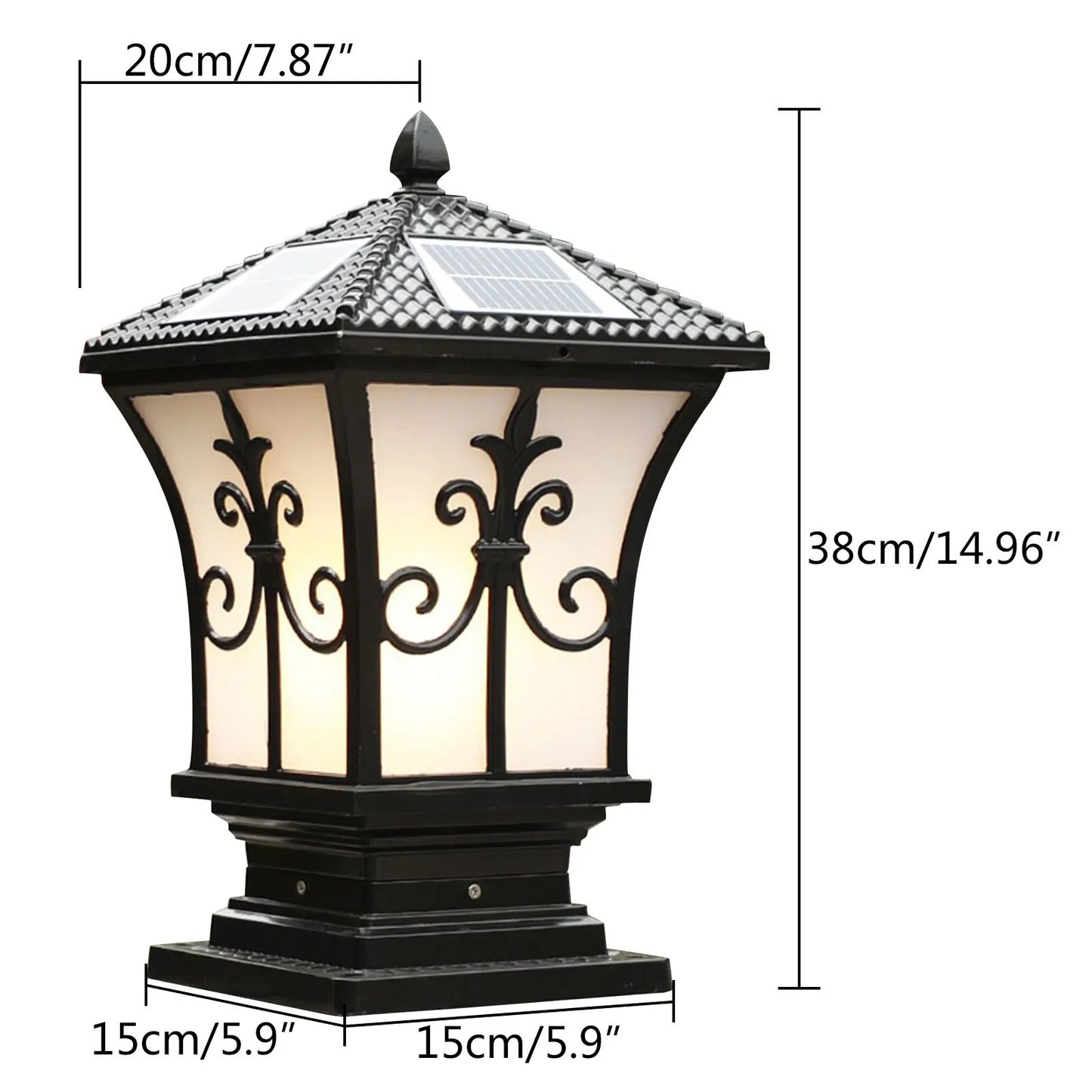 Solar Powered LED Post Light Black Waterproof Garden Lantern Outdoor Aluminum Pillar Lamp