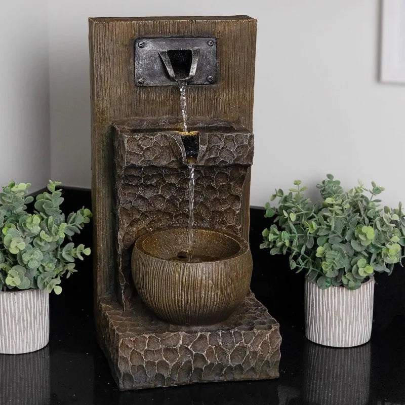 ZDQ108 Indoor Outdoor 3 Tier Fountain with LED Lights Cascading Garden Water Fountain 20 Inches High