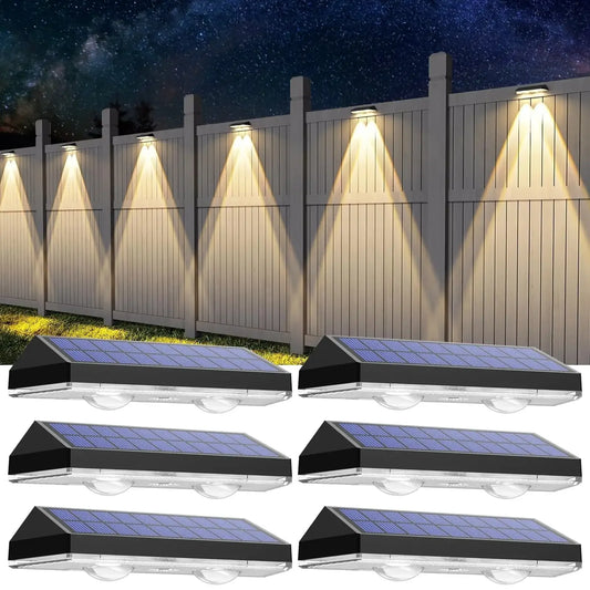 Solar Fence Lights Outdoor IP65 Waterproof Three Mode Solar Deck Lights for Yard Railing Step Patio Stair and Wall Six Pack
