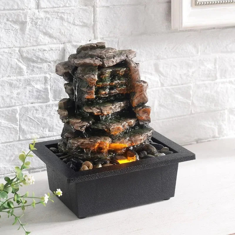 Home Décor Waterfall Meditation Fountain Indoor Tabletop Natural River Rocks Tranquil Atmosphere Office Decoration
