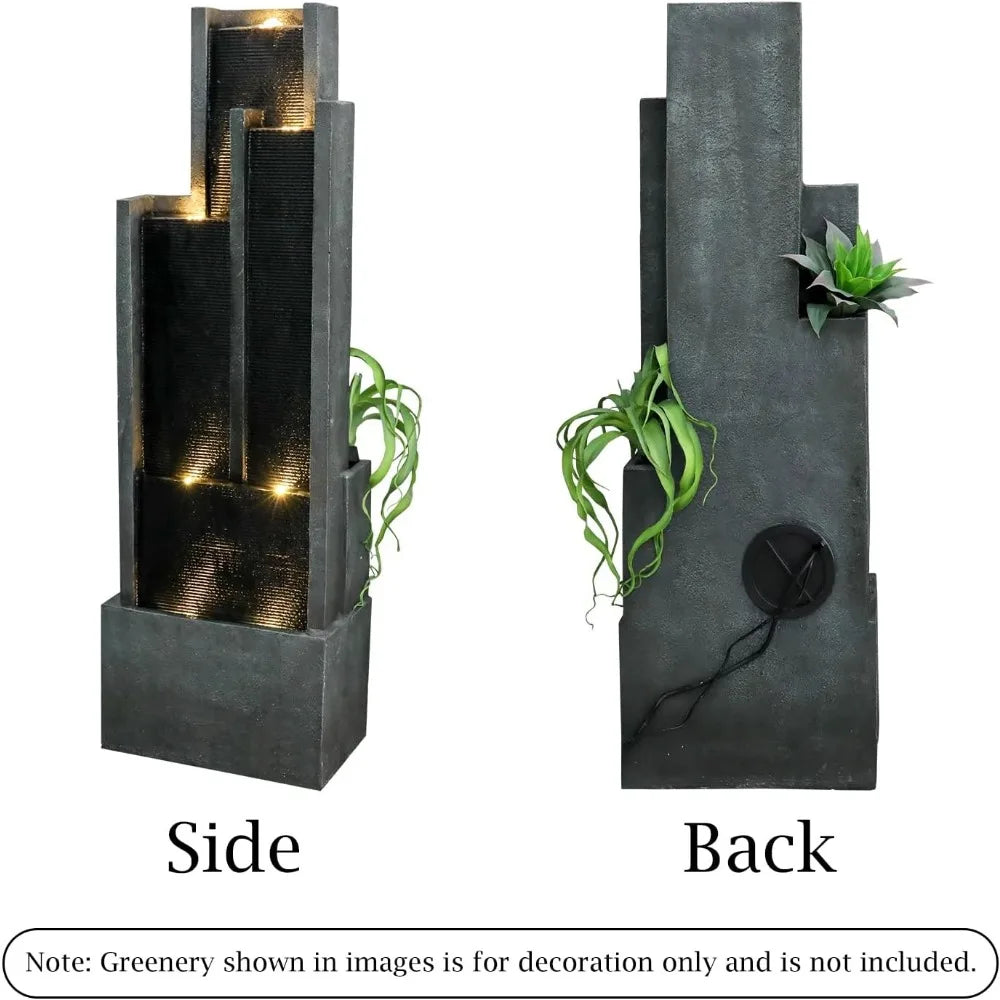 Tier Modern Cascading Indoor Outdoor Fountain with LED Lights - Large Water Fountain for Garden Patio and Yard
