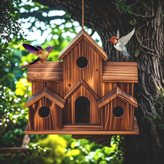Handmade 6 Hole Outdoor Bird House for Gardening Decoration and Bird Habitat