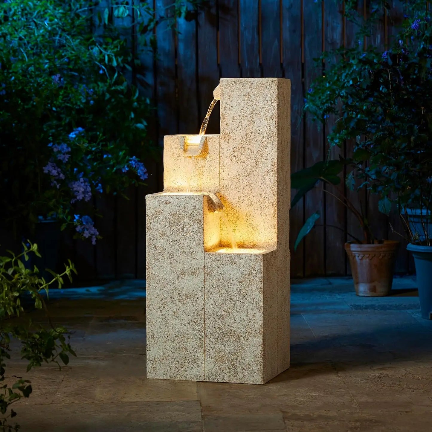 Stone Like Outdoor Water Fountain Bird Bath Patio Fountain Freestanding Waterfall Fountain with Birds Decor