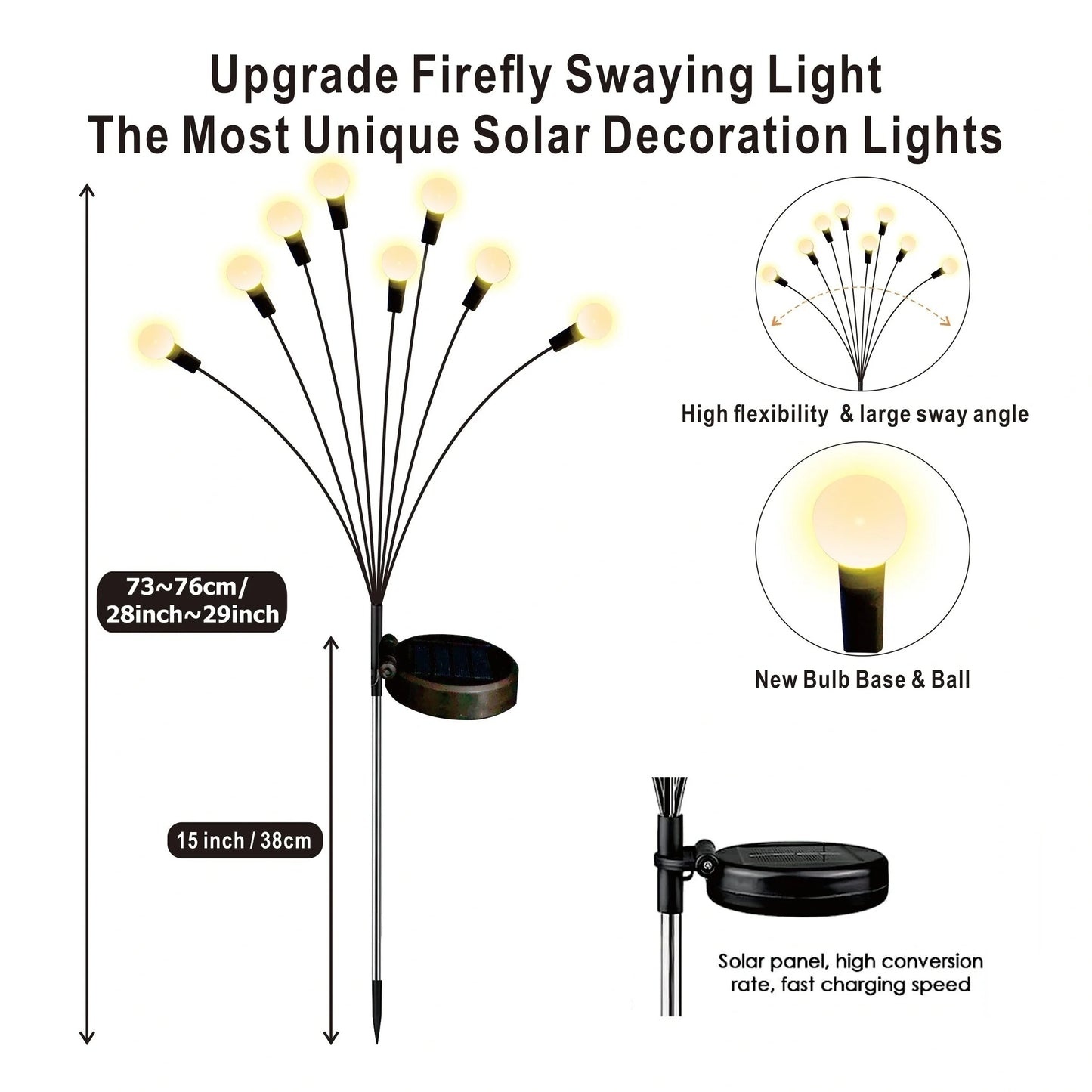 4 Pack 8 LED Solar Firefly Garden Lights String Lights for Festive Outdoor Decor Sway by Wind