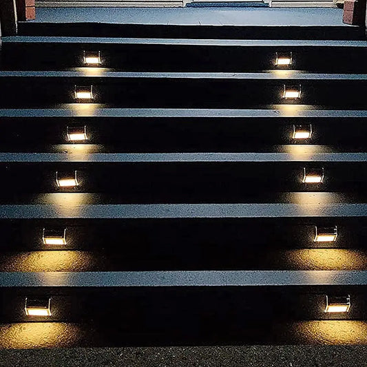 Lightess Solar Lights for Steps Deck 6 Pack Waterproof Stainless Steel LED Stair Lights Outdoor Security Garden Pathway Lighting