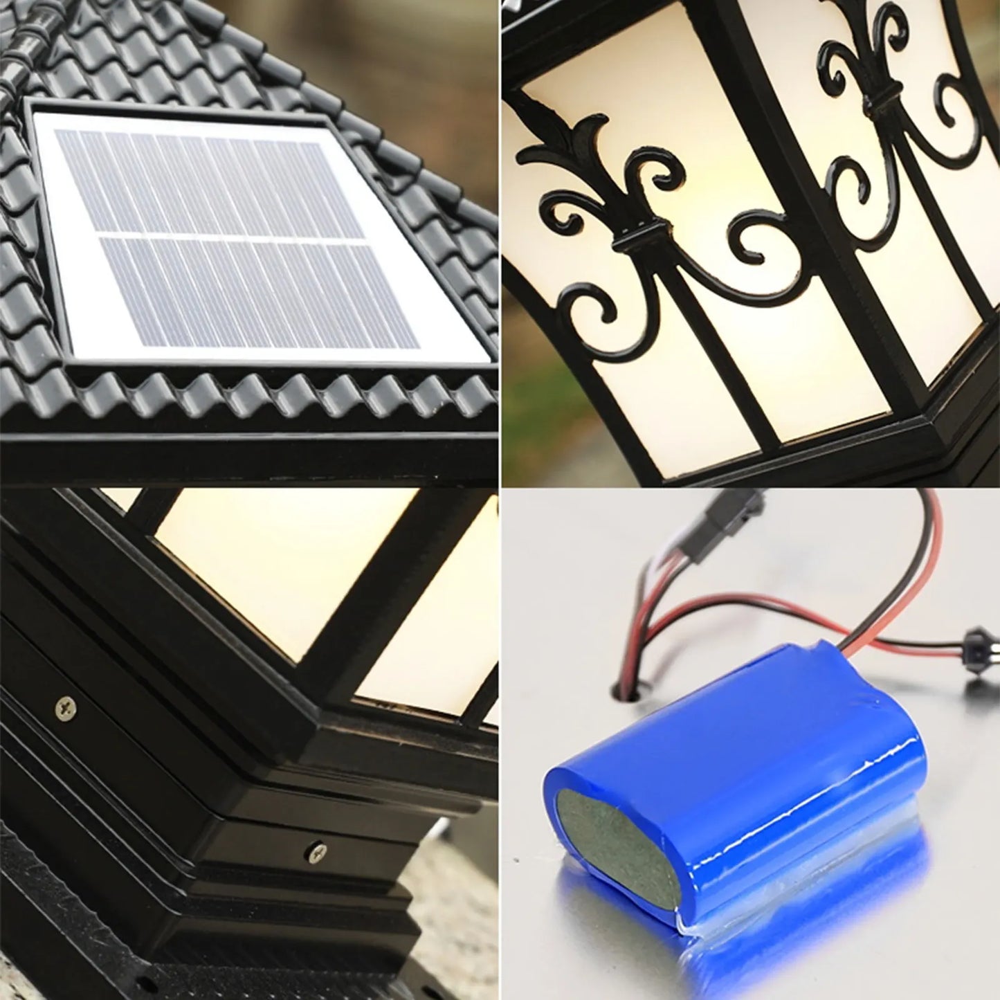 Solar Powered LED Post Light Black Waterproof Garden Lantern Outdoor Aluminum Pillar Lamp